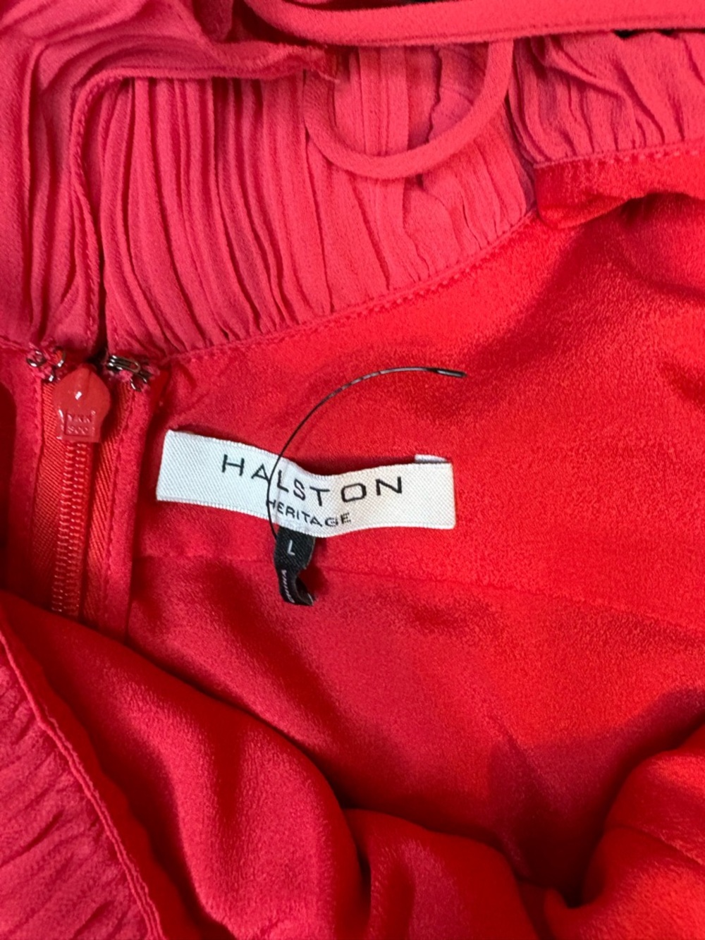 Halston Heritage Red Pleated Ruffle Midi Dress Strappy L NWOT - Picture 6 of 11